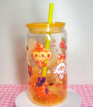 Load image into Gallery viewer, Fire Starters Glass Cup | 16oz with Plastic Lid and straw | Gradient Glass Cup