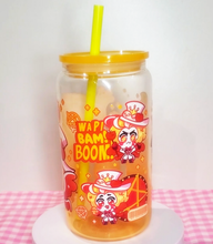 Load image into Gallery viewer, Lucifer Apple Juice Glass Cup | 16oz with Plastic Lid and straw | Gradient Glass Cup