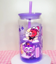 Load image into Gallery viewer, Stolas Sparkling Soda Glass Cup | 16oz with Plastic Lid and straw | Gradient Glass Cup