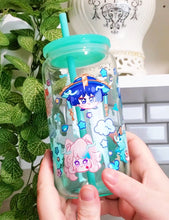 Load image into Gallery viewer, Genshin Visions - Anemo Glass Cup | 16oz with Plastic Lid and straw | Gradient Glass Cup