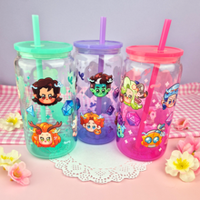 Load image into Gallery viewer, Critical Role: Bells Hells Glass Cup | 16oz with Plastic Lid and straw | Gradient Glass Cup