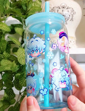 Load image into Gallery viewer, Genshin Visions - Cryo Glass Cup | 16oz with Plastic Lid and straw | Gradient Glass Cup