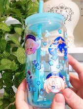 Load image into Gallery viewer, Genshin Visions - Cryo Glass Cup | 16oz with Plastic Lid and straw | Gradient Glass Cup