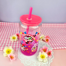 Load image into Gallery viewer, Digital Circus Glass Cup | 16oz with Plastic Lid and straw | Gradient Glass Cup