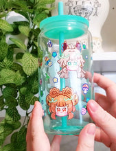 Load image into Gallery viewer, Genshin Visions - Dendro Glass Cup | 16oz with Plastic Lid and straw | Gradient Glass Cup