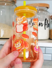 Load image into Gallery viewer, Fidough Bakery Glass Cup | 16oz with Plastic Lid and straw | Gradient Glass Cup