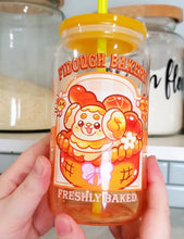 Load image into Gallery viewer, Fidough Bakery Glass Cup | 16oz with Plastic Lid and straw | Gradient Glass Cup