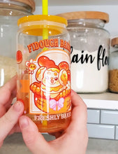 Load image into Gallery viewer, Fidough Bakery Glass Cup | 16oz with Plastic Lid and straw | Gradient Glass Cup