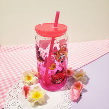 Load image into Gallery viewer, Hazbin Hotel Glass Cup | 16oz with Plastic Lid and straw | Gradient Glass Cup