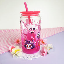 Load image into Gallery viewer, Hazbin Hotel Glass Cup | 16oz with Plastic Lid and straw | Gradient Glass Cup