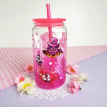 Load image into Gallery viewer, Hazbin Hotel Glass Cup | 16oz with Plastic Lid and straw | Gradient Glass Cup