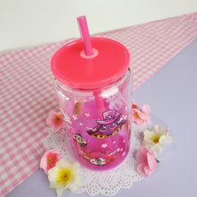 Load image into Gallery viewer, Hazbin Hotel Glass Cup | 16oz with Plastic Lid and straw | Gradient Glass Cup