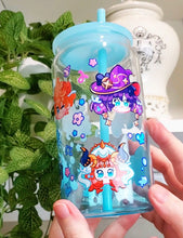 Load image into Gallery viewer, Genshin Visions - Hydro Glass Cup | 16oz with Plastic Lid and straw | Gradient Glass Cup