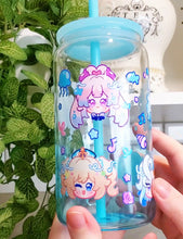 Load image into Gallery viewer, Genshin Visions - Hydro Glass Cup | 16oz with Plastic Lid and straw | Gradient Glass Cup