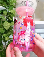 Load image into Gallery viewer, Genshin Visions - Pyro Glass Cup | 16oz with Plastic Lid and straw | Gradient Glass Cup