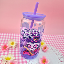 Load image into Gallery viewer, Stolas Sparkling Soda Glass Cup | 16oz with Plastic Lid and straw | Gradient Glass Cup
