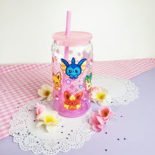 Load image into Gallery viewer, Eeveelutions Glass Cup | 16oz with Plastic Lid and straw | Gradient Glass Cup
