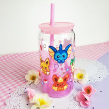 Load image into Gallery viewer, Eeveelutions Glass Cup | 16oz with Plastic Lid and straw | Gradient Glass Cup
