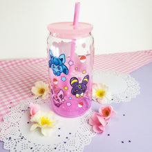 Load image into Gallery viewer, Eeveelutions Glass Cup | 16oz with Plastic Lid and straw | Gradient Glass Cup
