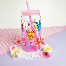 Load image into Gallery viewer, Eeveelutions Glass Cup | 16oz with Plastic Lid and straw | Gradient Glass Cup
