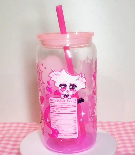 Angel Dust Poison Bottle Glass Cup | 16oz with Plastic Lid and straw | Gradient Glass Cup