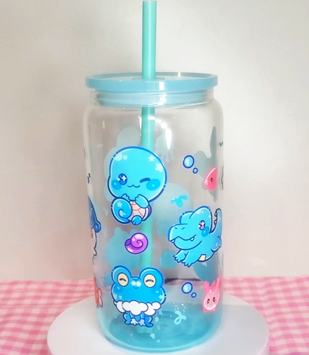 Water Starters Glass Cup | 16oz with Plastic Lid and straw | Gradient Glass Cup