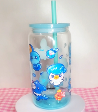 Load image into Gallery viewer, Water Starters Glass Cup | 16oz with Plastic Lid and straw | Gradient Glass Cup
