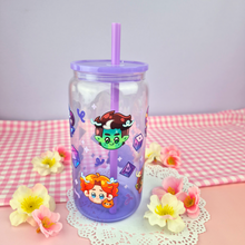 Load image into Gallery viewer, Critical Role: Mighty Nein Glass Cup | 16oz with Plastic Lid and straw | Gradient Glass Cup
