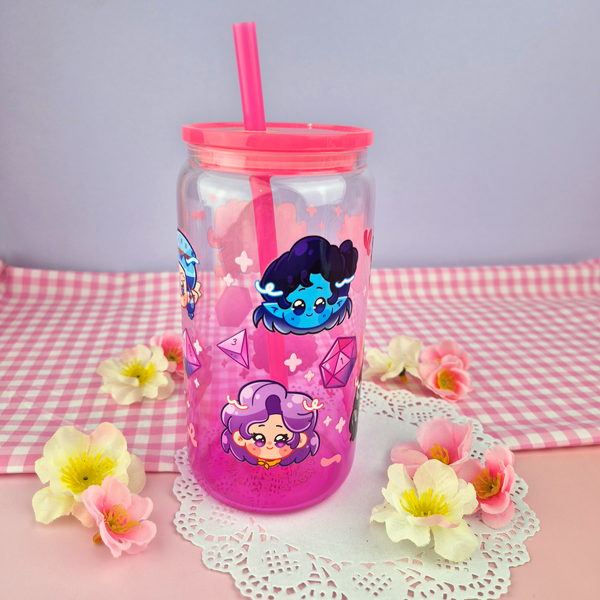 Critical Role: Bells Hells Glass Cup | 16oz with Plastic Lid and straw | Gradient Glass Cup