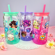 Load image into Gallery viewer, Critical Role: Bells Hells Glass Cup | 16oz with Plastic Lid and straw | Gradient Glass Cup

