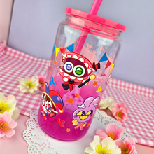 Load image into Gallery viewer, Digital Circus Glass Cup | 16oz with Plastic Lid and straw | Gradient Glass Cup
