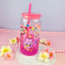 Load image into Gallery viewer, Digital Circus Glass Cup | 16oz with Plastic Lid and straw | Gradient Glass Cup
