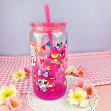Load image into Gallery viewer, Digital Circus Glass Cup | 16oz with Plastic Lid and straw | Gradient Glass Cup
