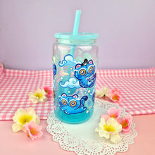 Load image into Gallery viewer, Derpy Tiger Glass Cup | 16oz with Plastic Lid and straw | Gradient Glass Cup
