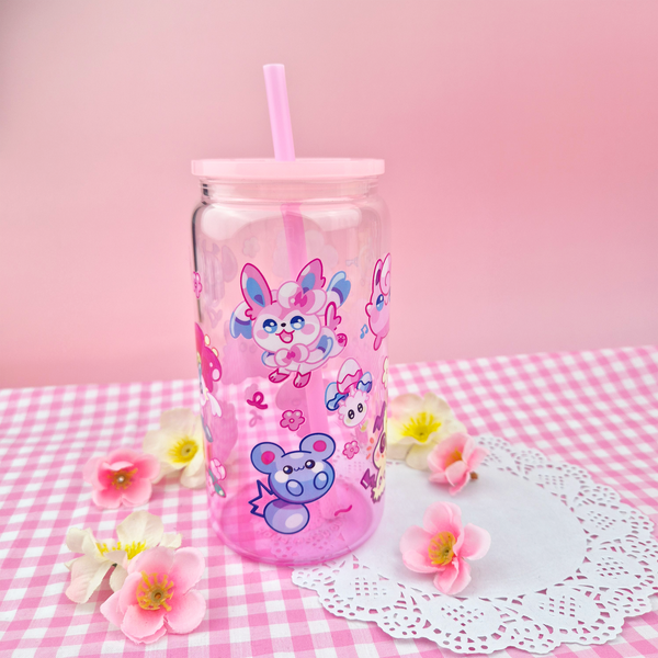 Fairy Type Glass Cup | 16oz with Plastic Lid and straw | Gradient Glass Cup