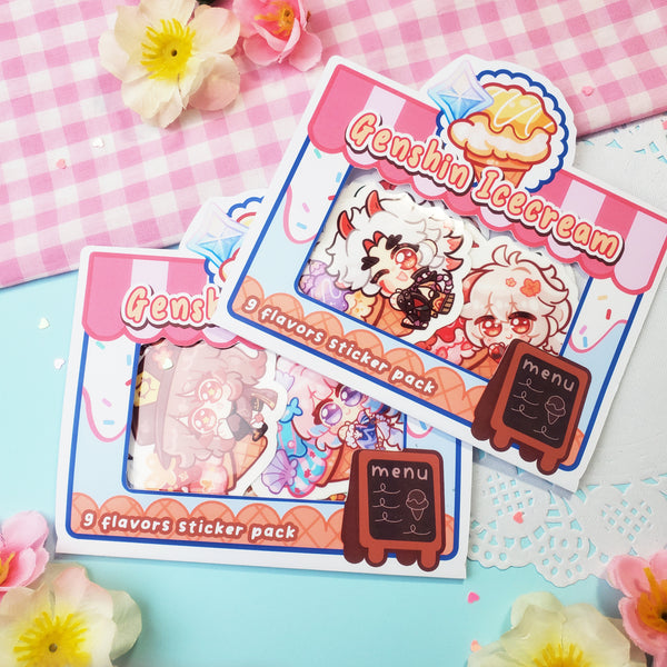 Genshin Impact - Ice-Cream Hugging Chibis - Sticker Pack