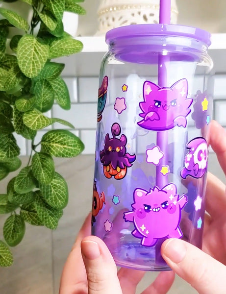 PRE-ORDER | Ghostie Glass Cup | 16oz with Plastic Lid and straw | Gradient Glass Cup