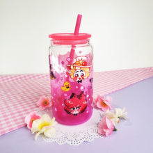 Load image into Gallery viewer, Hazbin Hotel Glass Cup | 16oz with Plastic Lid and straw | Gradient Glass Cup
