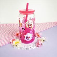 Load image into Gallery viewer, Hazbin Hotel Glass Cup | 16oz with Plastic Lid and straw | Gradient Glass Cup
