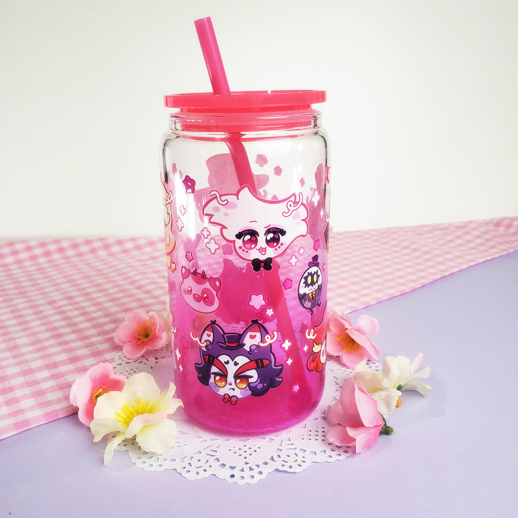 Hazbin Hotel Glass Cup | 16oz with Plastic Lid and straw | Gradient Glass Cup