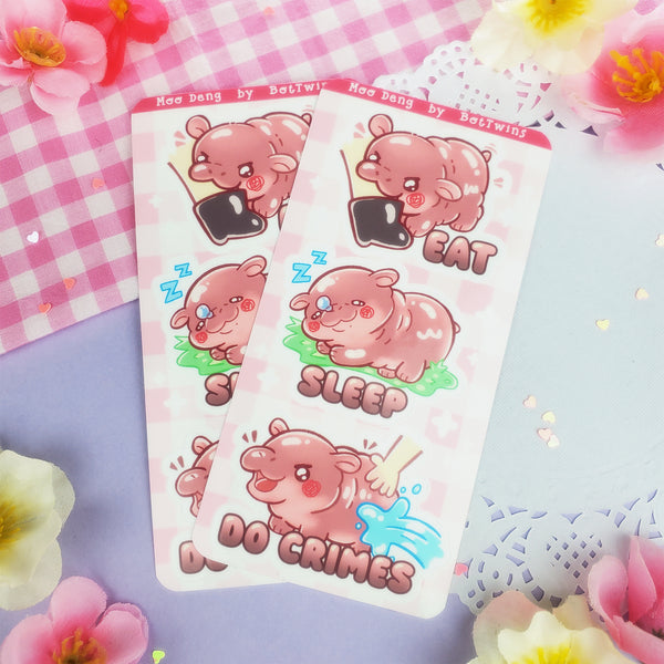 Moo Deng - Baby Hippo - Kiss Cut - Sticker Sheet